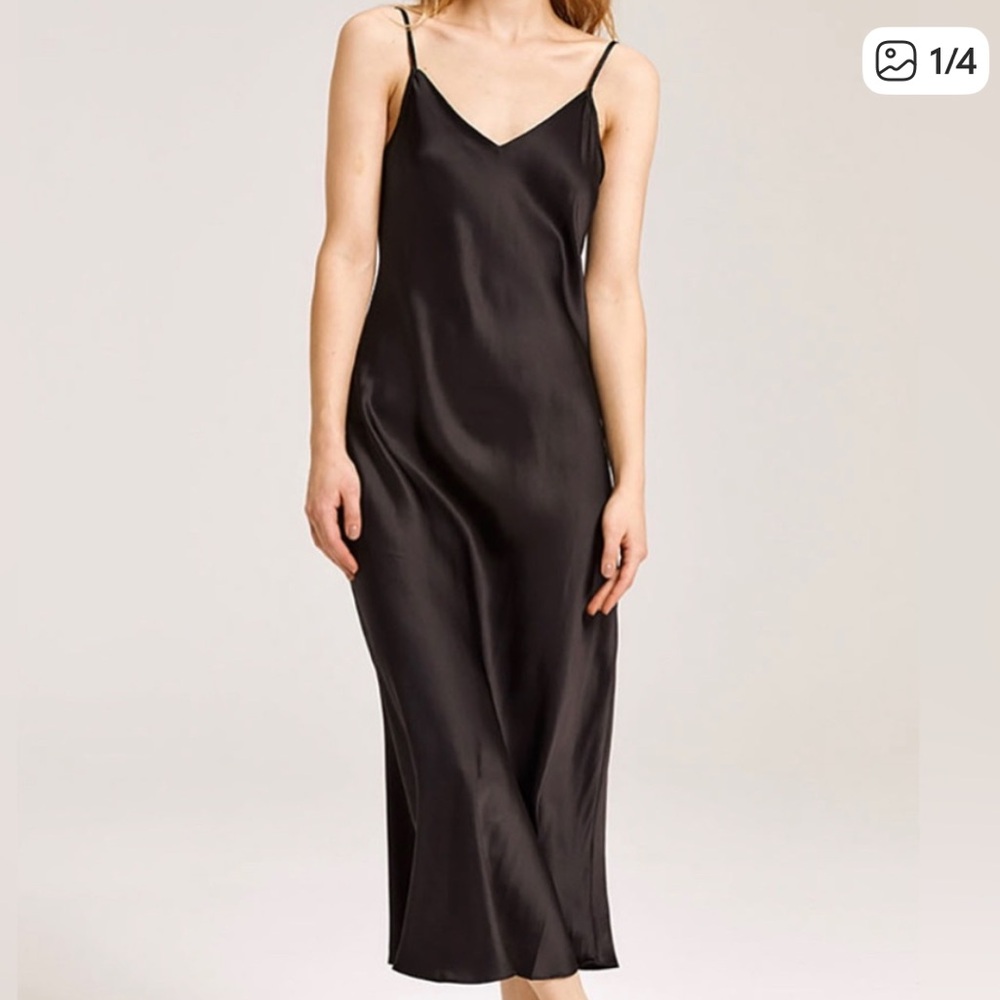 IF BY SEA Black Silky Satin Full Length Slip Dress